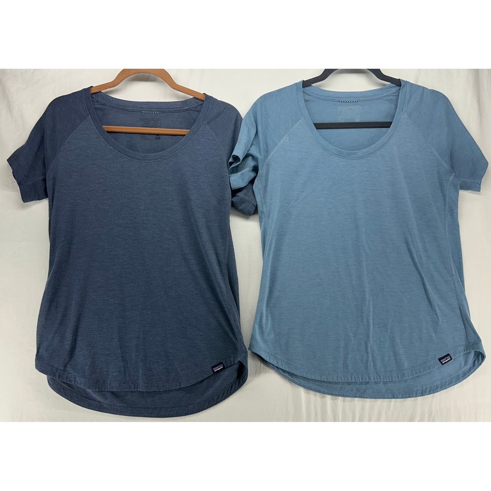 Patagonia Capilene Cool Trail Shirt Set of 2 Women M Blue Short Sleeve Scoop